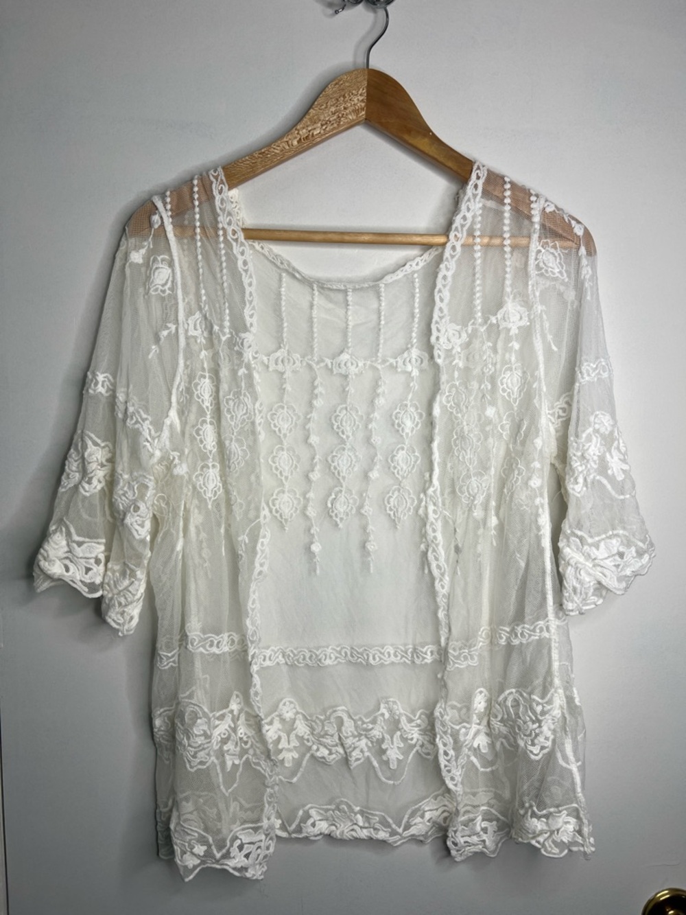Sheer Embroidered White Lace swim cover up